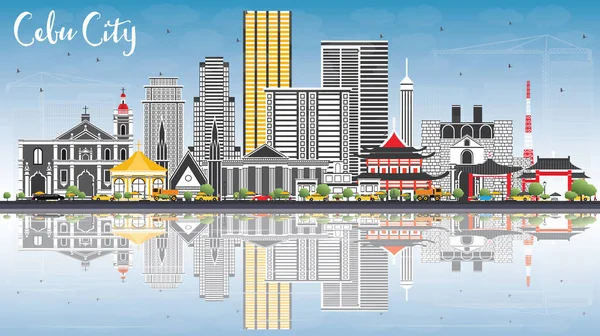 Ciudad de Cebú Filipinas Skyline con edificios grises, cielo azul y — Vector de stock