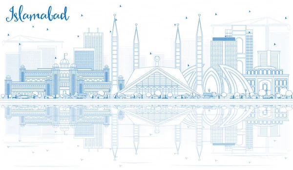 Anahat Islamabad manzarası ile mavi binalar ve yansımalar.