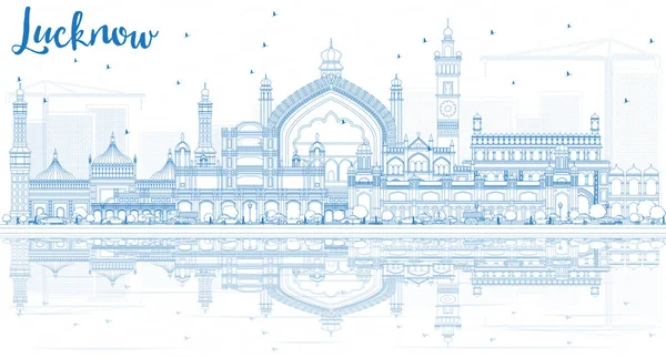 Контур Лакхнау Skyline з Blue будівель і роздуми. — стоковий вектор