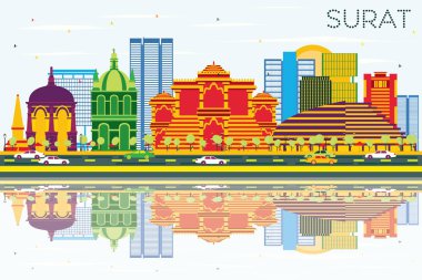 Surat Skyline with Color Buildings, Blue Sky and Reflections. clipart