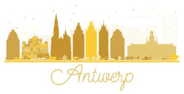 Antwerp şehir manzarası altın siluet.