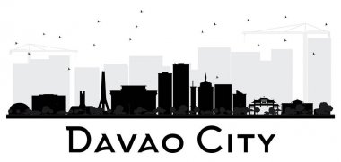 Davao City skyline siyah beyaz siluet.