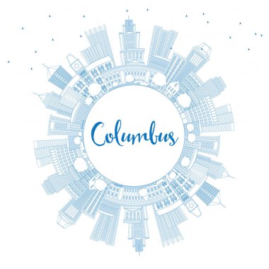 Anahat Columbus manzarası ile mavi binalar ve kopya alanı.