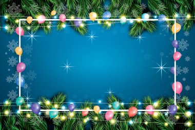 Balonlar, beyaz çerçeve, Neon Garland ile Noel tebrik kartı