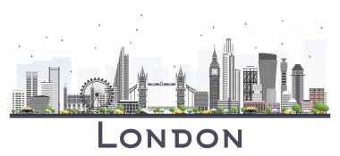 Gri beyaz arka plan üzerinde izole binalar ile Londra manzarası.