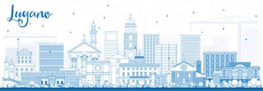 Outline Lugano Switzerland Skyline with Blue Buildings. clipart