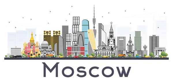 Mosca Russia Skyline con edifici grigi isolato sulla schiena bianca — Vettoriale Stock