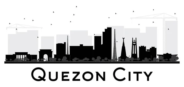 Línea del horizonte de Quezon City silueta en blanco y negro . — Archivo Imágenes Vectoriales