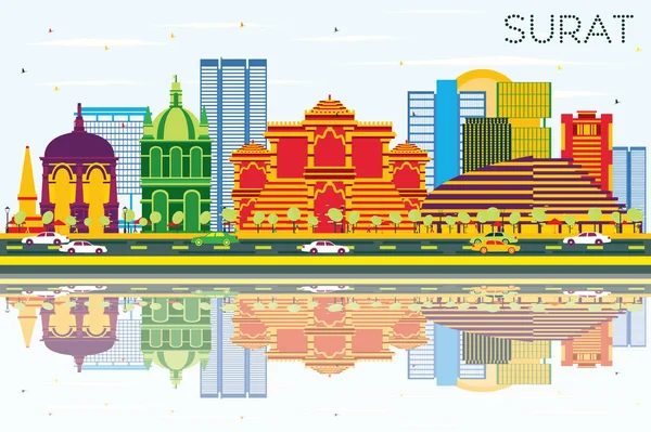 Surat Skyline with Color Buildings, Blue Sky and Reflections. — Stock Vector