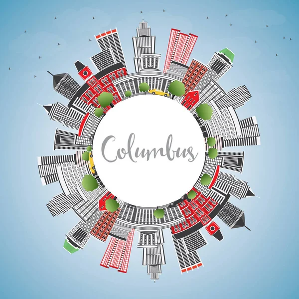 Columbus Skyline con edificios grises, cielo azul y espacio de copia . — Vector de stock