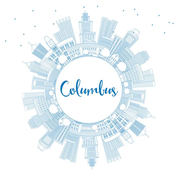 Esquema de Colón Skyline con Edificios Azules y Espacio para Copiar . — Vector de stock