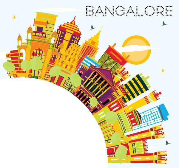 Bangalore Skyline com edifícios de cores, céu azul e espaço de cópia . —  Vetores de Stock