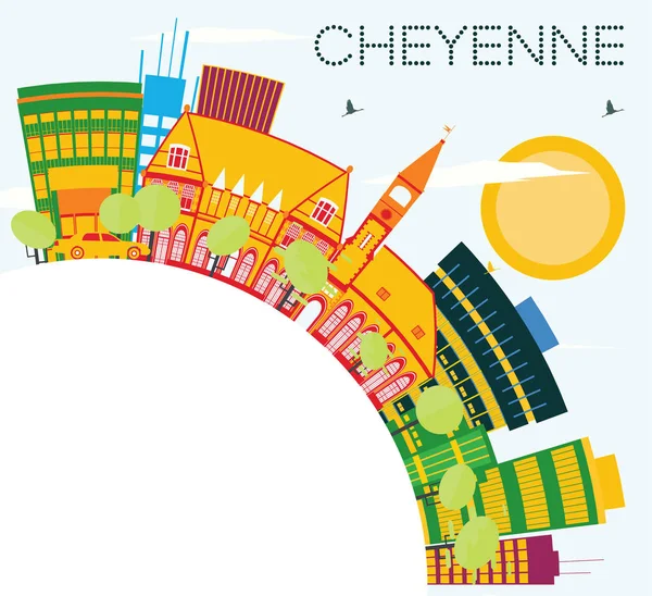 Cheyenne manzarası renkli binalar, mavi gökyüzü ve kopya alanı. — Stok Vektör