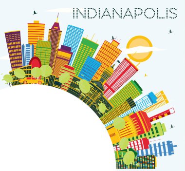 Indianapolis manzarası renkli binalar, mavi gökyüzü ve kopya Spa