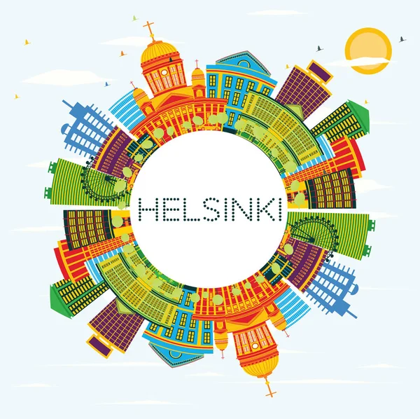 Helsinki Skyline met kleur gebouwen, blauwe hemel en kopie ruimte. — Stockvector