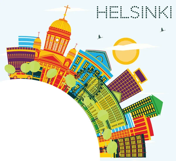 Helsinki Skyline met kleur gebouwen, blauwe hemel en kopie ruimte. — Stockvector