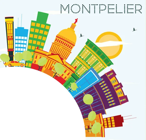 Montpelier Skyline with Color Buildings, Blue Sky and Copy Space - Stok Vektor