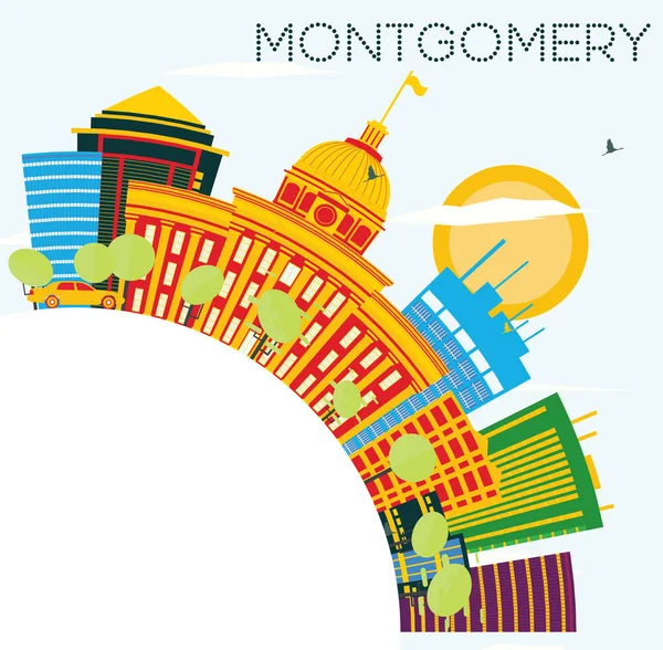 Montgomery USA Skyline con Edificios de Color, Cielo Azul y Copia S — Vector de stock