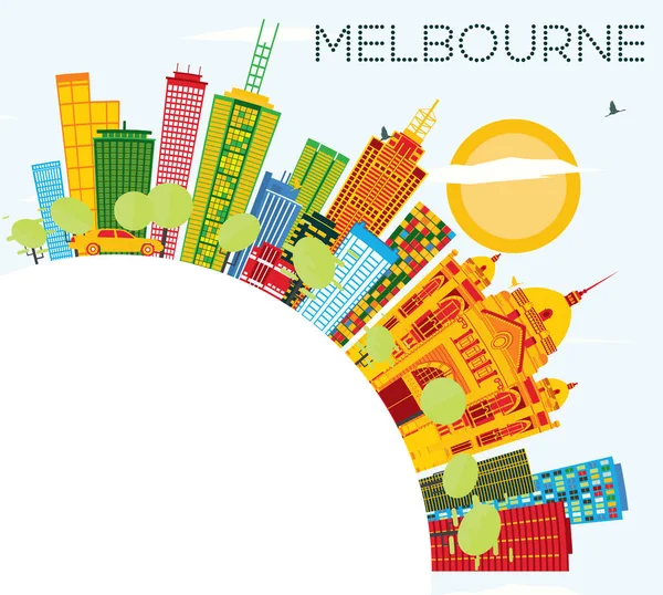 Panorama Melbourne s barevné budovy, modrá obloha a kopírovat prostor. — Stockový vektor