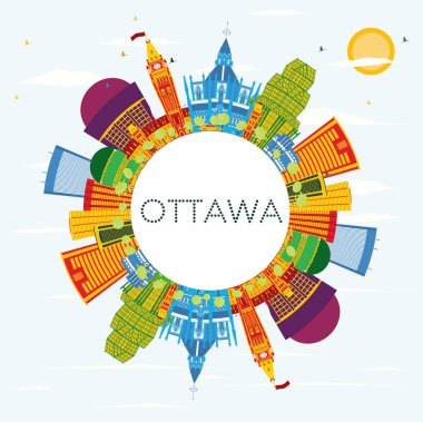 Ottawa manzarası renkli binalar, mavi gökyüzü ve kopya alanı.