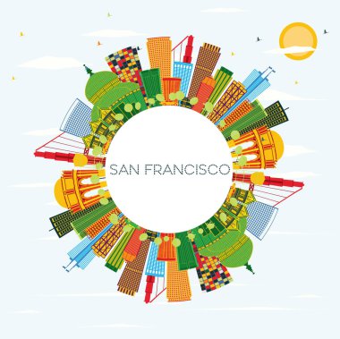 San Francisco Skyline renk binalar, mavi gökyüzü ve kopya Sp