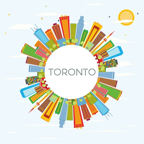 Toronto Skyline with Color Buildings, Blue Sky and Copy Space. — Stock Vector