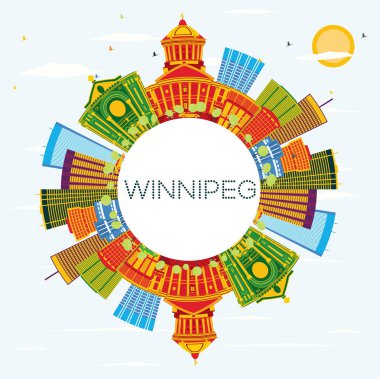 Winnipeg manzarası renkli binalar, mavi gökyüzü ve kopya alanı.