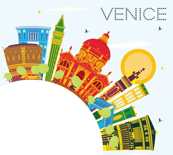 Venice Skyline con edificios a color, cielo azul y espacio de copia . — Archivo Imágenes Vectoriales