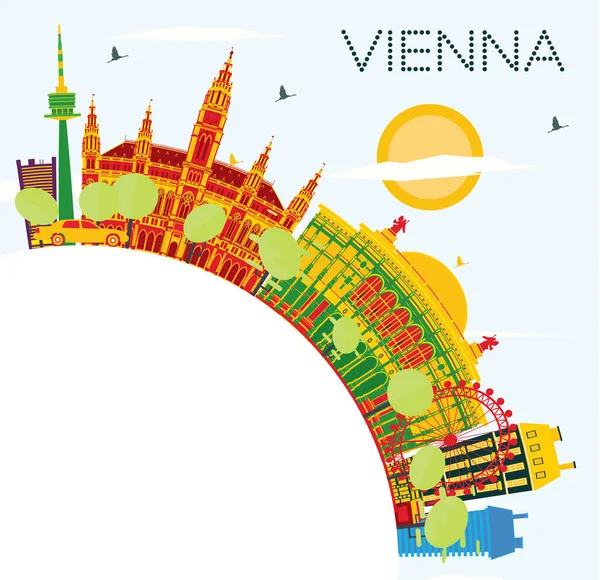 Viena Skyline com edifícios coloridos, céu azul e espaço de cópia . — Vetor de Stock