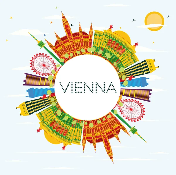 Στον ορίζοντα της Βιέννης με χρώμα κτίρια, μπλε του ουρανού και αντίγραφο χώρου. — Διανυσματικό Αρχείο