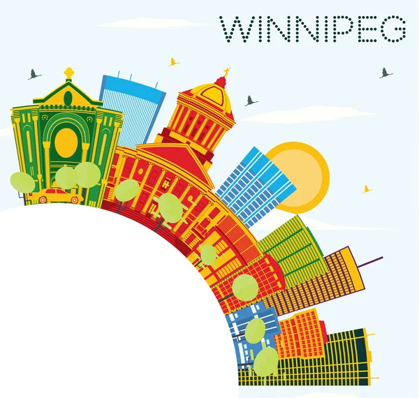 Skyline Winnipeg com edifícios de cores, céu azul e espaço de cópia . —  Vetores de Stock