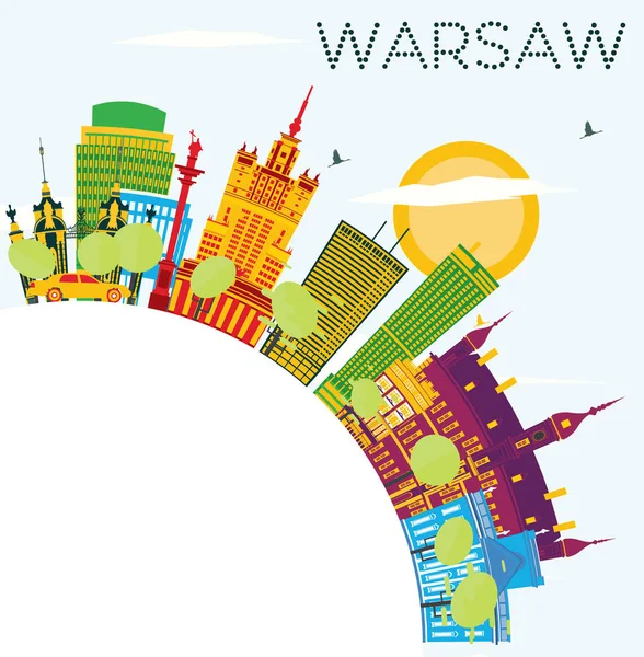 Skyline Warszawy z kolor budynków, Błękitne niebo i miejsce. — Wektor stockowy