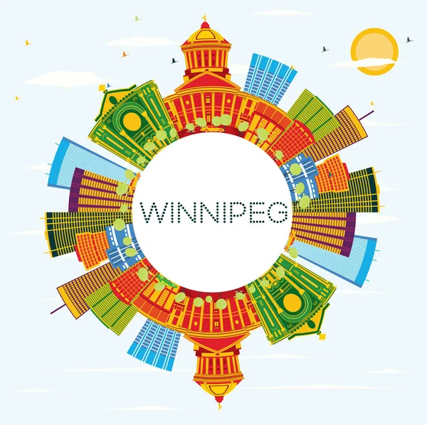Skyline Winnipeg com edifícios de cores, céu azul e espaço de cópia . —  Vetores de Stock