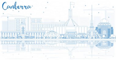 Anahat Canberra manzarası ile mavi binalar ve yansımalar.