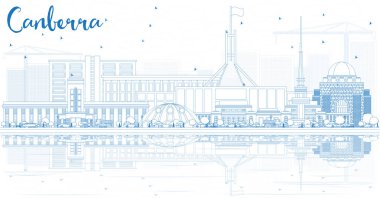 Outline Canberra Skyline with Blue Buildings and Reflections. clipart