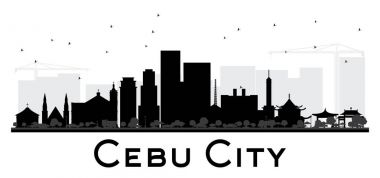 Cebu City skyline siyah beyaz siluet.