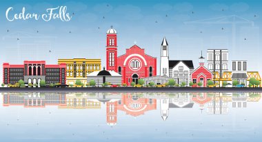 Cedar Falls Iowa manzarası renkli binalar, mavi gökyüzü ile tașõma