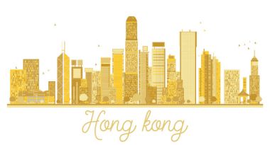 Hong Kong Çin şehir manzarası altın siluet.