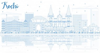 Outline Kochi Skyline with Blue Buildings and Reflections. clipart