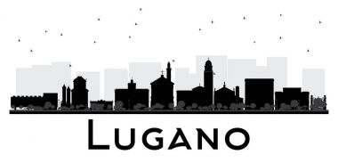 Lugano Switzerland skyline black and white silhouette. clipart