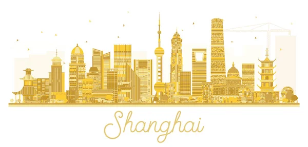 Shanghai City Skyline goldene Silhouette. — Stockvektor