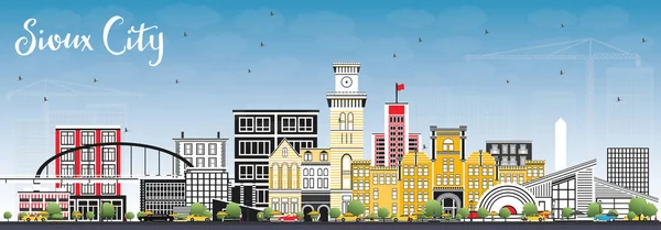 Sioux şehir Iowa manzarası renkli binalar ve mavi gökyüzü ile.