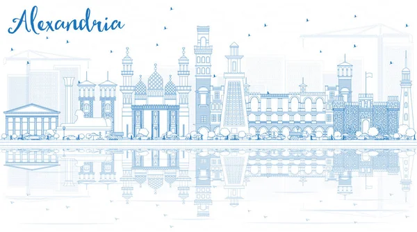 Anahat Alexandria manzarası ile mavi binalar ve yansımalar.