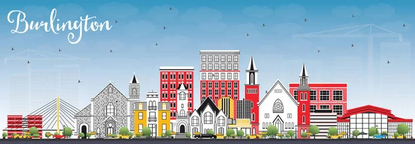 Burlington Iowa manzarası renkli binalar ve mavi gökyüzü ile.