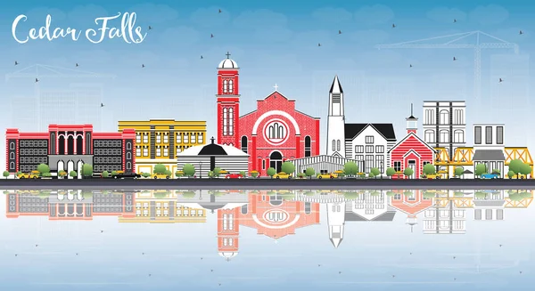 Cedar Falls Iowa manzarası renkli binalar, mavi gökyüzü ile tașõma