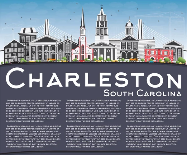 Charleston South Carolina Skyline avec bâtiments gris, ciel bleu — Image vectorielle