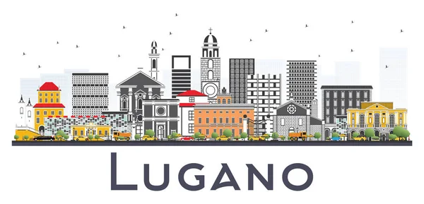 Lugano Suíça Skyline com Edifícios Cinza Isolados em Branco —  Vetores de Stock