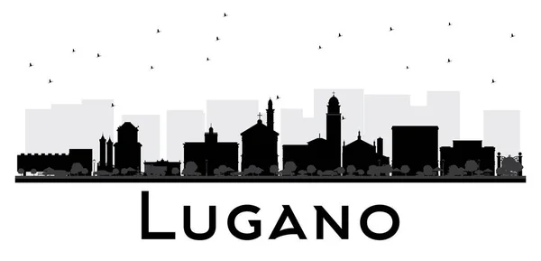 Lugano İsviçre manzarası siyah beyaz siluet. — Stok Vektör