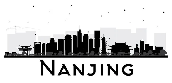 Nanjing China skyline black and white silhouette. — Stock Vector