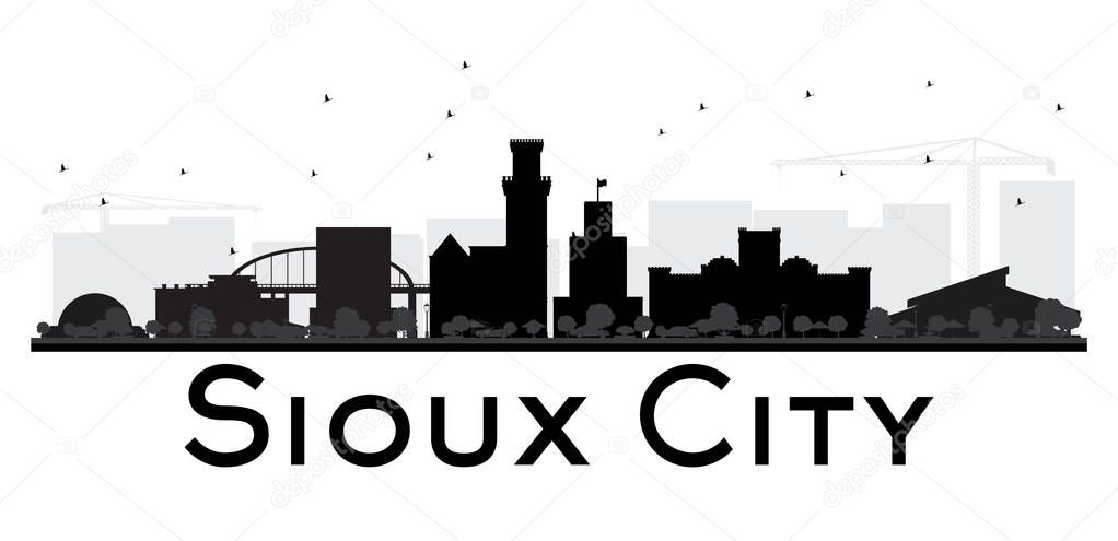 Sioux City skyline black and white silhouette.